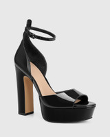 Zinnia Black Patent Leather Platform Heel Sandal  