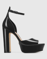 Zinnia Black Patent Leather Platform Heel Sandal  