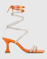 Milena Tango Croc Embossed Metallic Leather Flared Heel Sandal 