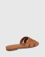 Caroline Dark Cognac Leather Flat Sandal