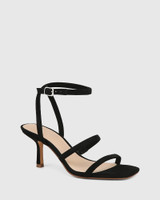 Cadence Black Suede Leather Stiletto Heel Sandal 