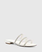 Britte White Microsuede With Diamante Flat Sandal 