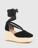 Sadiya Black Suede Wedge Heel Espadrille 