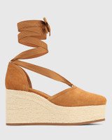Sadiya Amber Tan Suede Wedge Heel Espadrille 