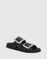 Brissa Black Leather Flatform Sandal 