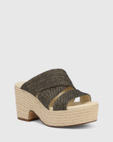 Sioban Black Textile Block Heel Espadrille Sandal 