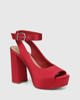 Wren Red Recycled Satin Block Heel Platform Sandal 