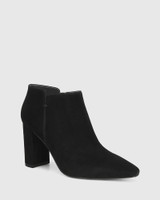 Helenna Black Suede Leather Block Heel Ankle Boot 