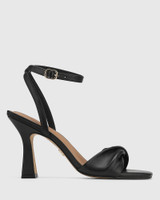 Tinker Black Leather Flared Heel Sandal 