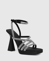 Troye Black Suede and Recycled Satin Platform Heel Sandal 