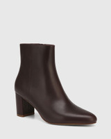 Kimberly Brown Leather Block Heel Ankle Boot 