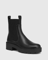 Dulcy Black Leather Chunky Heel Ankle Boot 