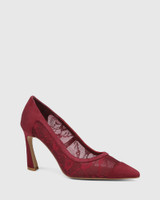 Sweetie Redback Lace Textile and Suede Leather Stiletto Heel Pump 