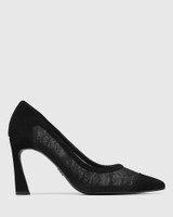 Sweetie Black Lace Textile and Suede Leather Stiletto Heel Pump 