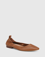 Alodie Dark Cognac Leather Flat 