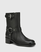 Franz Black Leather Block Heel Ankle Boot 