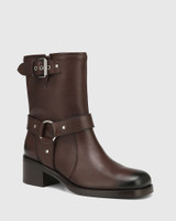 Franz Brown Leather Block Heel Ankle Boot 
