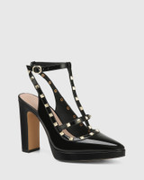 Versallies Black Patent Leather Block Heel Platform 