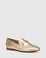 Angeles Champagne Metallic Leather Flat Loafer 