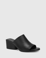 Miette Black Leather Block Heel Sandal 