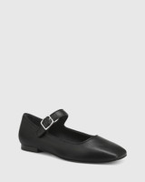 Alise Black Leather Mary Jane Flat 