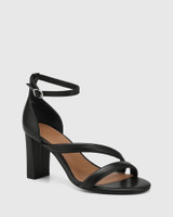 Rosse Black Leather Block Heel Sandal 