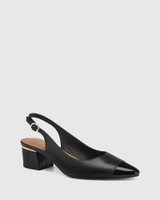 Gwenda Black Leather Block Heel Slingback 