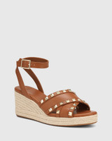 Narelle Dark Cognac Leather Espadrille Wedge Sandal