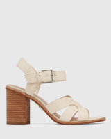 Fliss Vintage Ivory Leather Block Heel Sandal 