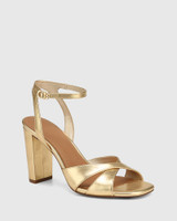 Rimini Gold Metallic Leather Block Heel Sandal 