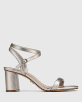 Carelinah Pewter Metallic Leather Block Heel Sandal 