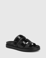 Brea Black Leather Flatform Sandal 