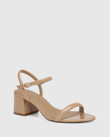 Karly Hazelnut Patent Leather Block Heel Sandal 