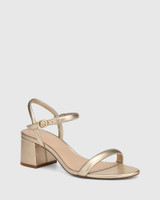 Karly Champagne Metallic Leather Block Heel Sandal 