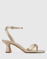 Martha Champagne Metallic Leather Flared Heel Sandal 