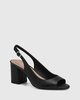 Olivya Black Leather Block Heel Sandal 