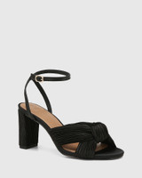 Razel Black Recycled Satin Block Heel Sandal 