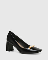 Octavia Black Patent Leather Block Heel Pump 