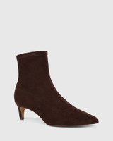 Joan Hickory Suede Leather Kitten Heel Ankle Boot 