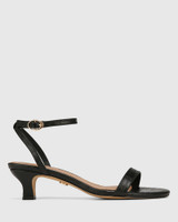 Jo Black Croc Embossed Leather Kitten Heel 