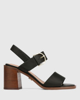 Philana Black Leather Block Heel 