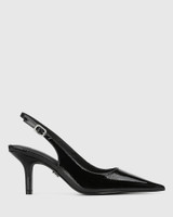 Leia Black Crinkle Patent Leather Slingback 