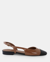 Lori Cognac and Black Leather Flat Slingback 