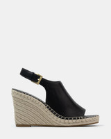 Xandria Black Leather Espadrille Wedge 