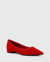 Mallory Red Suede Leather Pointed Toe Loafer. 