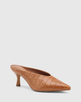 Devlin Tan Croc-Embossed Leather Stiletto Heel Pointed Toe Mule 