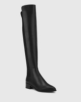Gianna Black Leather / Neoprene Stretch Over The Knee Boot. 