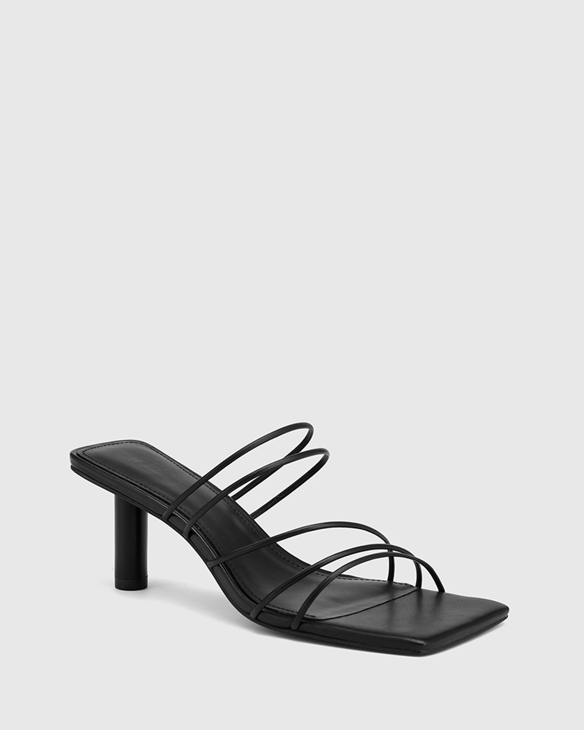 Klaire Black Leather Strappy Square Toe Sandal