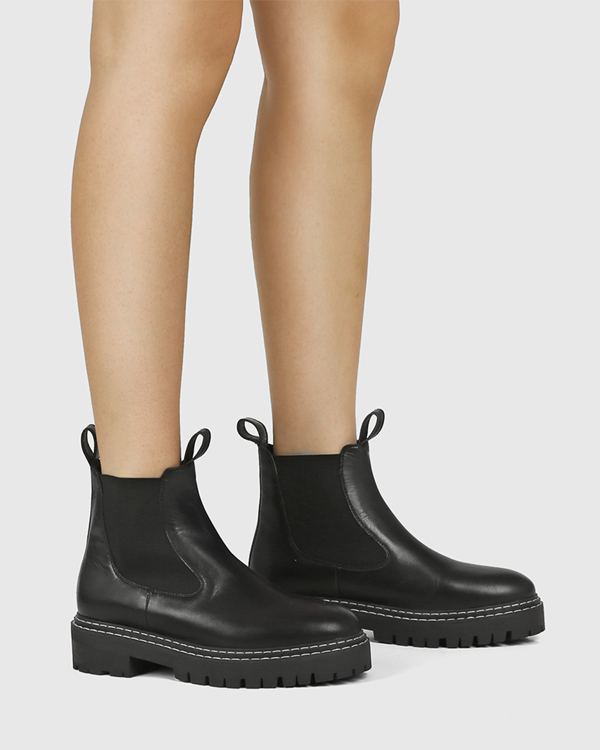 Madi Black Leather Rubber Sole Ankle Boot