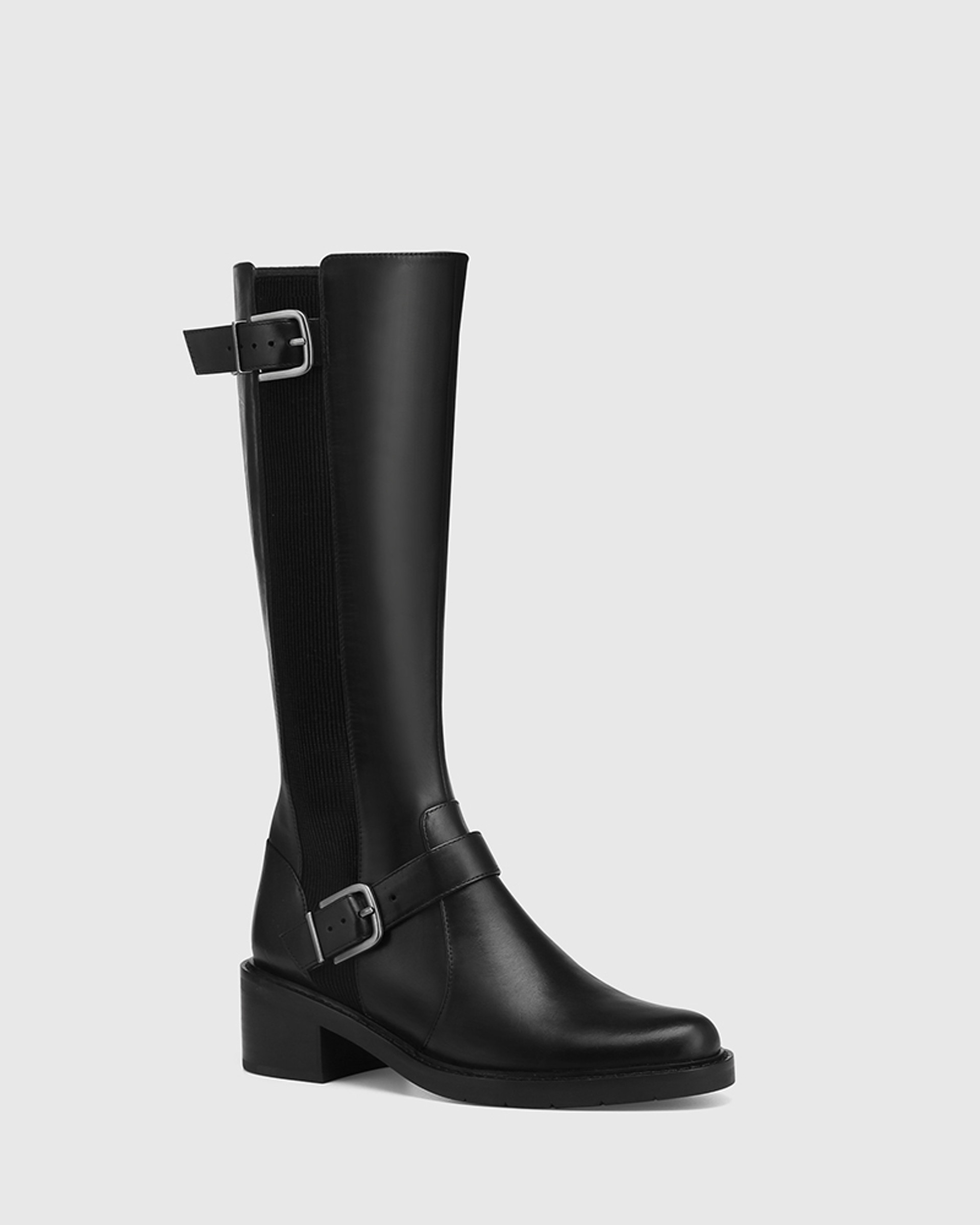 Braxton Black Leather With Elastic Long Boot